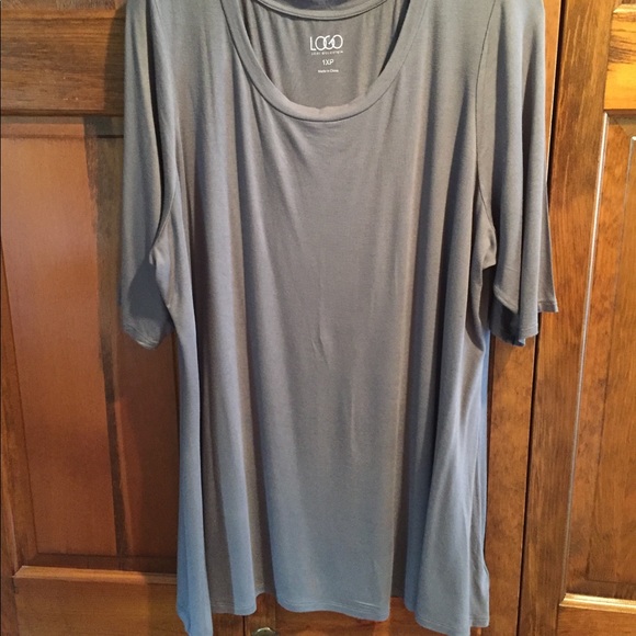 LOGO by Lori Goldstein Grey Elbow Sleeve Top P1X